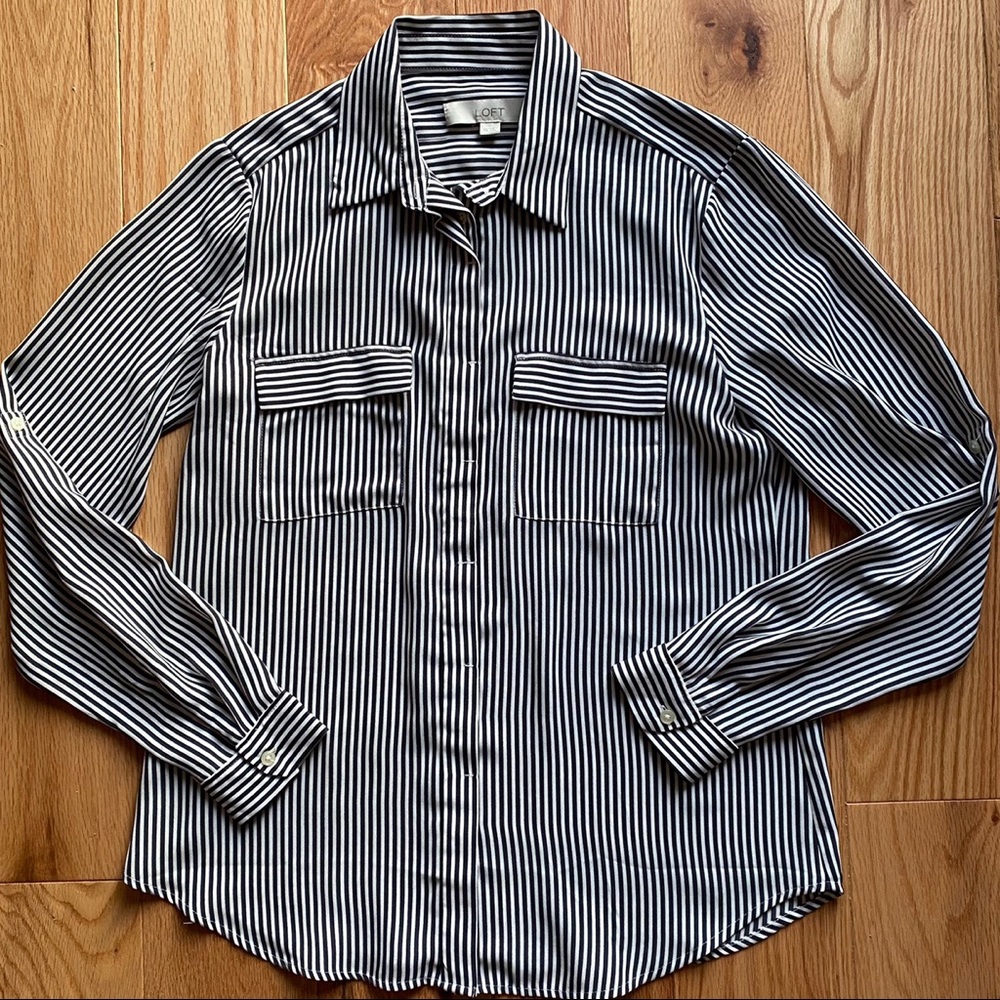 Loft Striped Drapey Buttondown Blouse